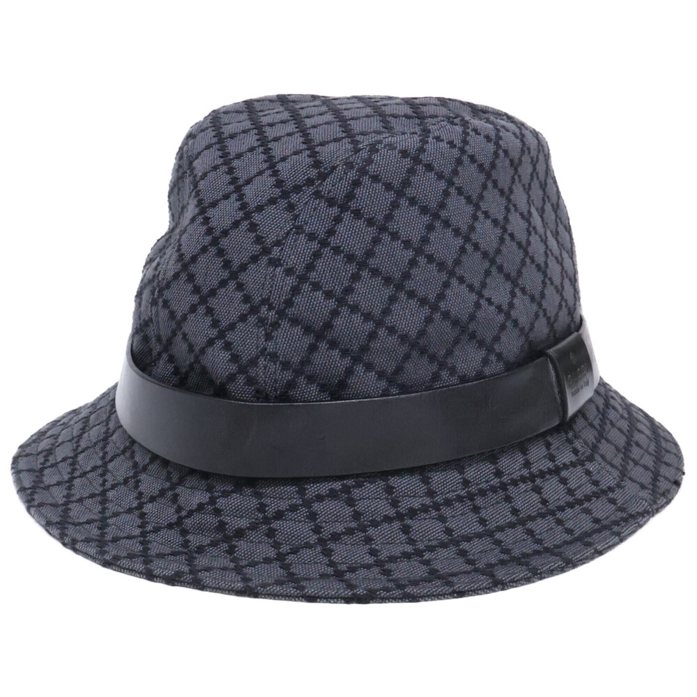 GUCCI Canvas Leather Fisherman Bucket Hat, Size L, Charcoal Gray/Black, Men's